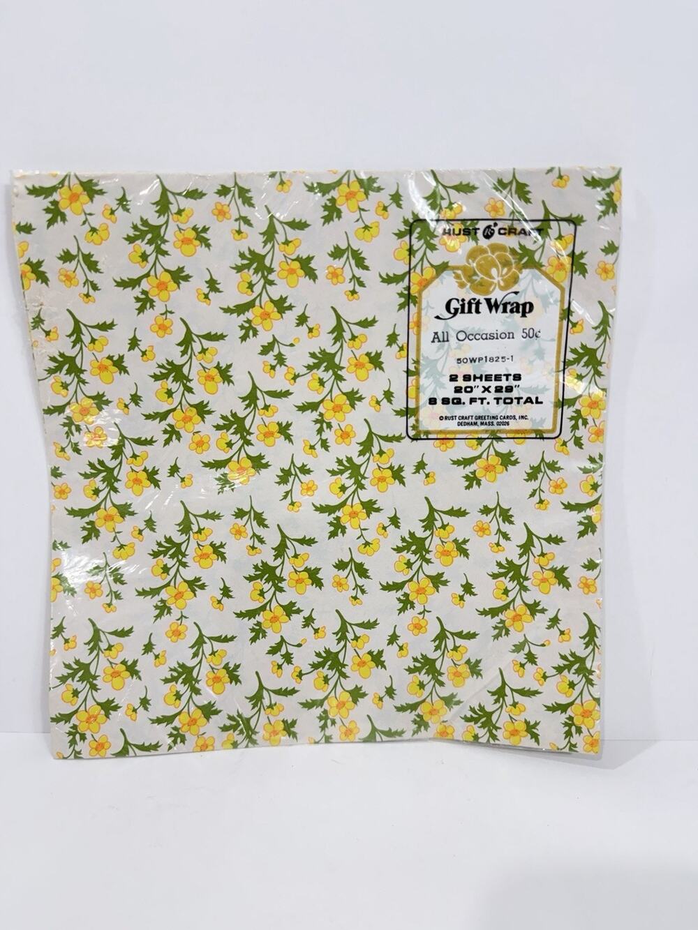 Vintage Rust Craft Gift Wrap Yellow Green Floral 1970s Retro NOS Sealed 2 Sheets